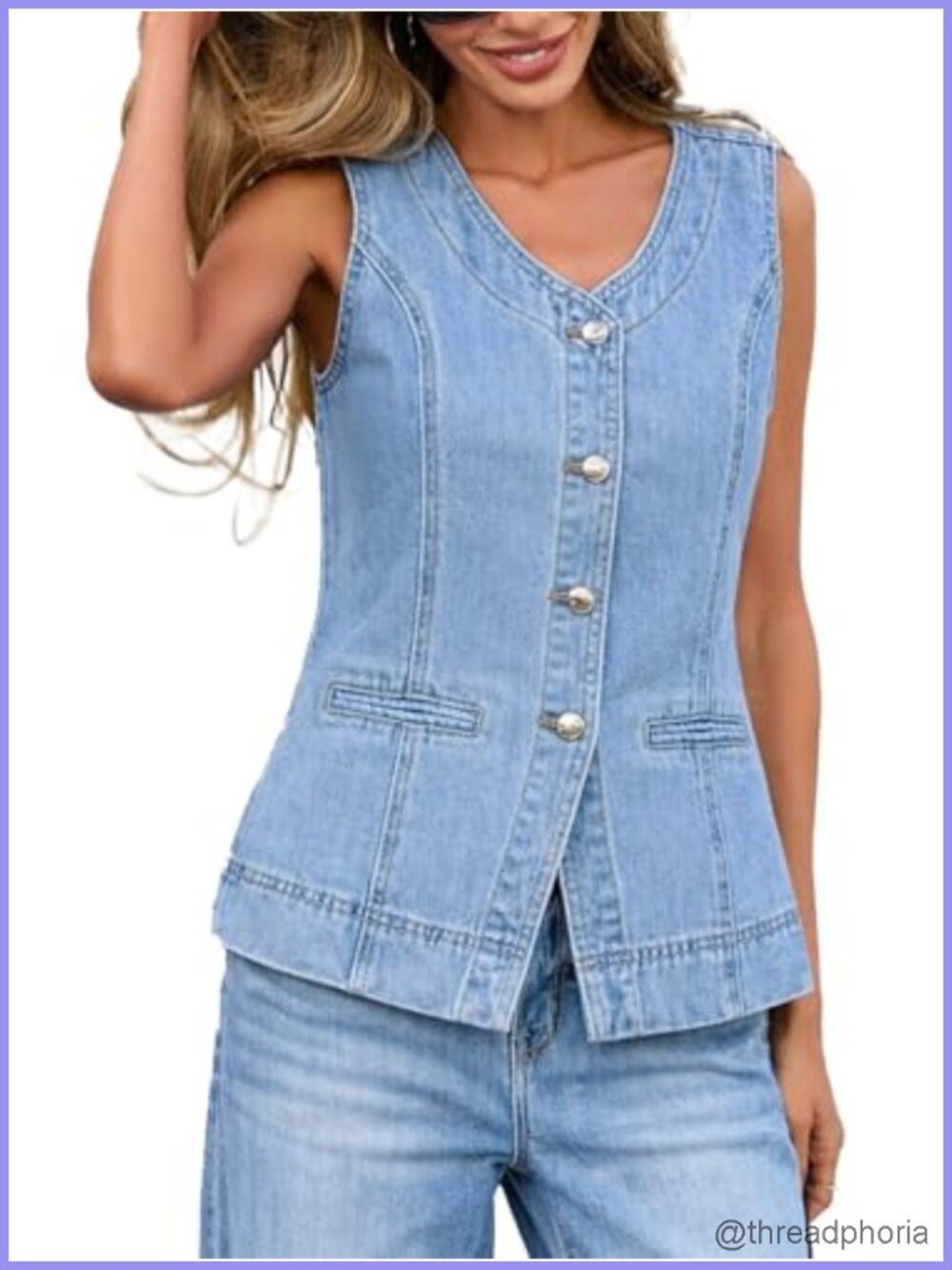 Womens Denim Vest Sleeveless Button Down Jean Waistcoat V-Neck Casual Summer